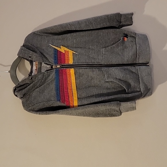 Rare Aviator Nation Size 4 retro stripe with lightening bolt grey hoodie